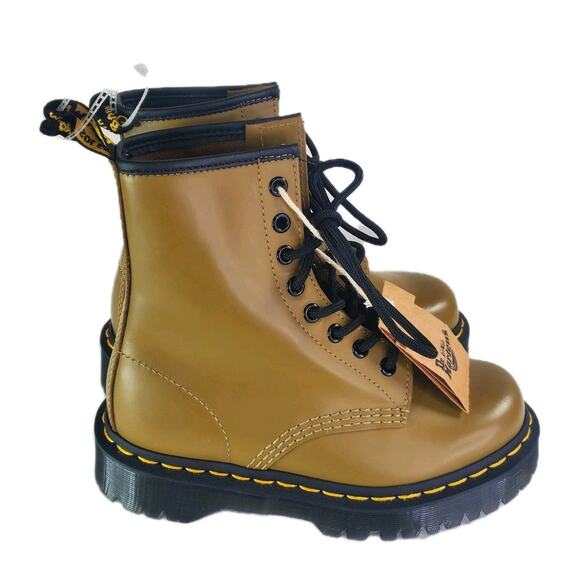 Dr Martens 1460 Bex Olive Green Smooth Leather Boots Women Sz 5 ~ Men Sz 4 Doc - Picture 4 of 10